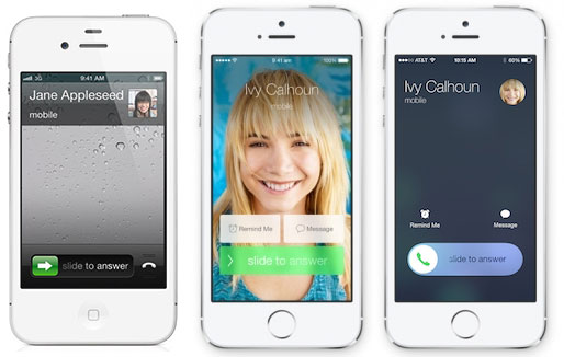 iPhone-Anrufbildschirm vor iOS 7, in iOS 7 und ab iOS 7.1.