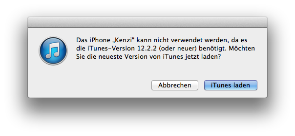 iOS 9 benötigt mindestens iTunes 12, um zu synchronisieren.