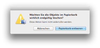 Bestätigung des Entleeren des Papierkorbs unter OS X 10.9