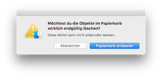 Bestätigung des Entleeren des Papierkorbs unter OS X 10.12